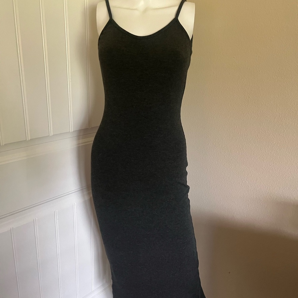 Soft&Sexy Grey/Gray Ribbed Bodycon Backless Midi Dress